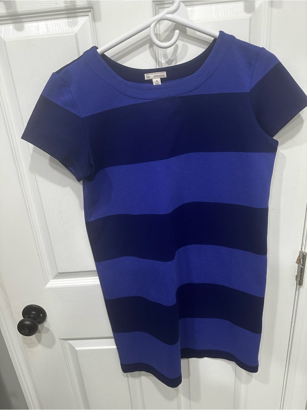 GAP womens Short-Sleeve Navy and Royal Blue Striped Dress